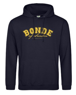 Hoodie unisex, Bonde, mörkblå, gult tryck
